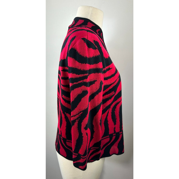 Ming Wang Open Front Knit Cardigan Jacket Red & Black Animal Print Tiger PM - Picture 11 of 16